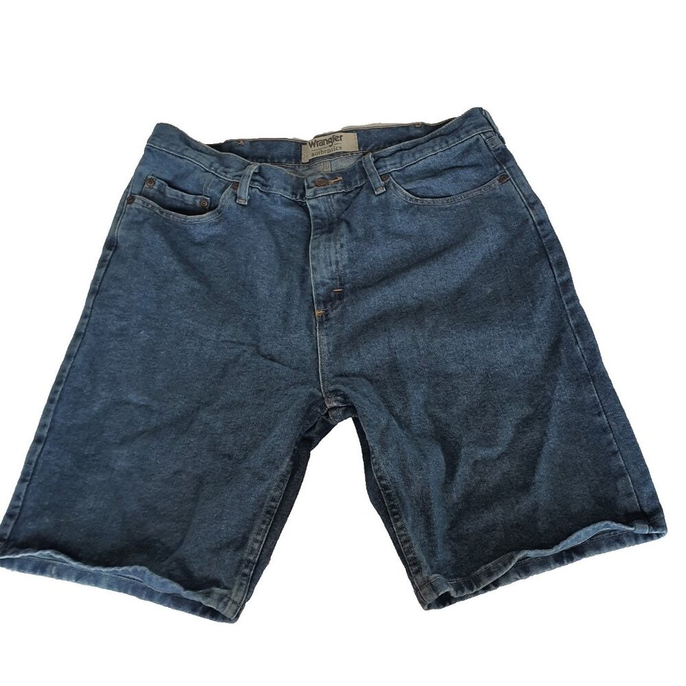 Wrangler Authentic Jean Shorts Sz‎ 36 Relaxed Dark Wash Blue Denim Bottoms